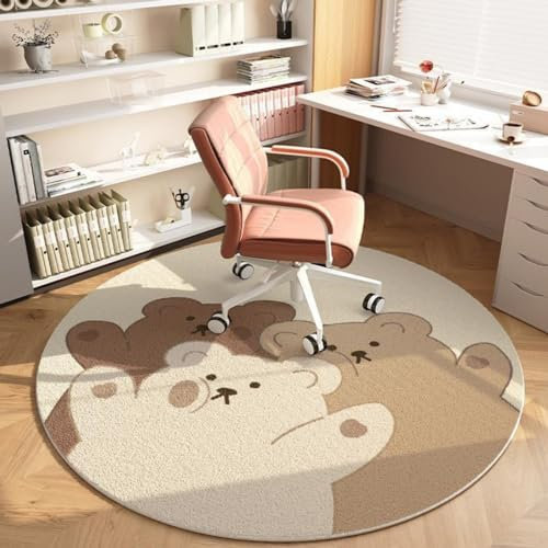 Viusneun Kinderteppich, Runder Kristall Samt Cartoon Tier Teppich Weich Waschbar rutschfest Teppich Geeignet für Kinderzimmer Kleinkind Zimmer Wohnzimmer Schlafzimmer (DREI Bären,100cm)