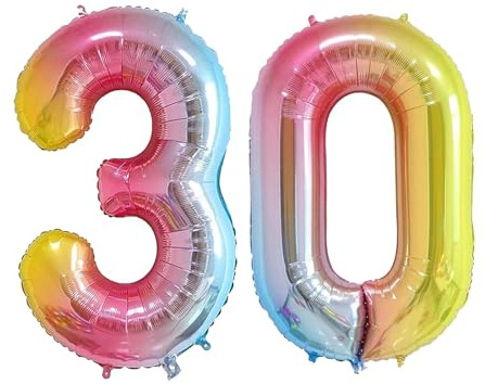 Geburtstag zahlen Luftballon 30 jahre-Farbverlauf XXL Jumbo Folienballon 40 Zoll – 101 cm Luftballons 30 Geburtstag Junge Mädchen Babyparty Geburtstagsdeko Jubiläumsparty Dekoration