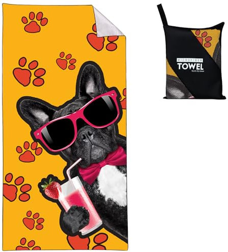 Violetpos Hunde Strandtuch 90x180 cm Schnell Trocknende Hundewelpen Badetuch Sandfrei lustige Tiere Handtuch pfotenabdruck Strandhandtuch Strandtücher Groß Badehandtuch Tragbares Leichtes und Dünnes