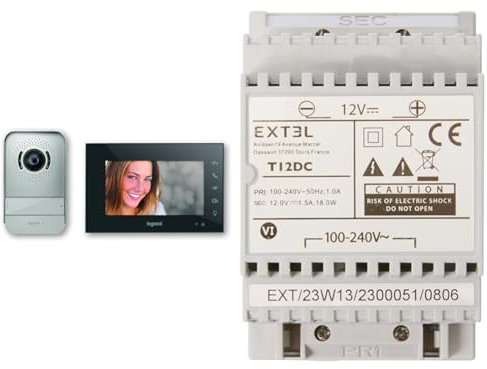LEGRAND - Portier Visiophone Connecté Easy Kit - Kit Complet Avec Caméra et Écran 7 Pouces 720p - Noir & Alimentation modulaire pour visiophones filaires EXTEL alimentés en 12V