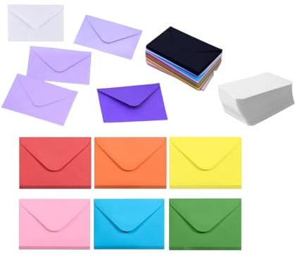 GYWHOOFT 50 Stück kleine Umschläge, 10 x 7 cm bunte kleine Umschläge, 50 leere Karten, für Hochzeit, Party, Geburtstag, Geschenke und Grußkarten (10 Farben)