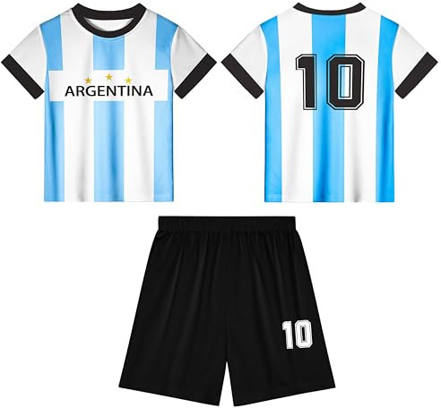 Emonyna Kinder-Fußballtrikot, Jungen, Fußball-Trainingsoutfits, Jugend-Trainingsuniformen, athletische T-Shirts für 5–12 Jahre, Argentinien, 6-7 Jahre