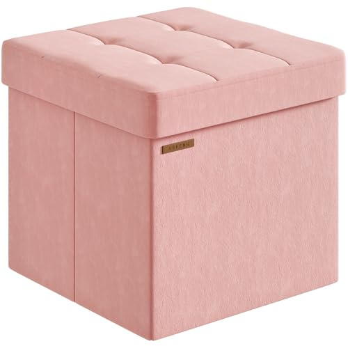 ABHENG Folding Storage Ottoman, Velvet Storage Bench, Footrest, Bed End Stool, Footstool, for Living Room, Bedroom and Office,38 x 38 x 38 cm, 300 kg Load Capacity,Jelly Pink,ASND04P