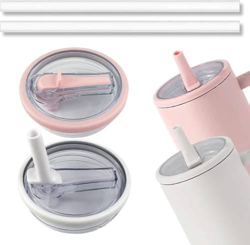 2 Stück Stanley Cup Deckel Auslaufsicher, Stanley Cup Deckel Ersatz für 40oz, Drei Farben Stanley Becher Zubehör with 2 Stück Strohhalme, Zubehör Abdeckung für Stanley Cup Verschluss (Weiß+Rosa)