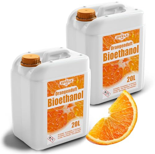 Bioetanol 96,6% 40L | Bio Alcohol Orange Aroft 96,6% 2x20L | Bioetanol para chimenea, chimenea de mesa, chimenea de bioetanol | Bioetanol Naranja | Combustión limpia, sin humo, llama viva y estable