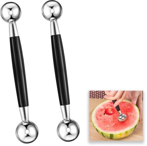 2 Pcs Stainless Steel Double Scoop Melon Baller & Potato Scoop for Fruit & Ice Cream