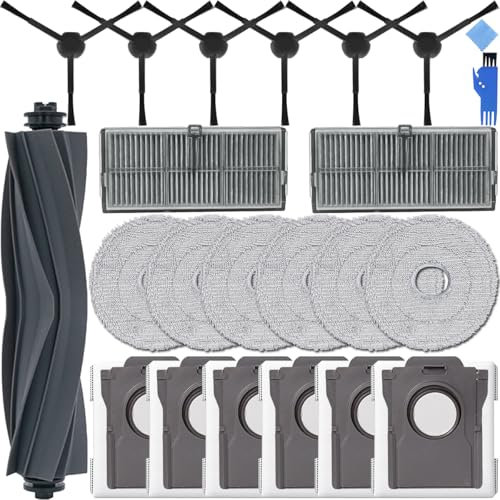 EATBALE Accessories Set Replacement for Dreame L10s Pro Ultra Heat/X30 Ultra/X30 Pro Plus Robot Vacuum Cleaner, 1 x Main Brush, 6 x Side Brushes, 6 x Mop Pads, 6 x Dust Bags, 2 x HEPA Filters (21 Pcs)