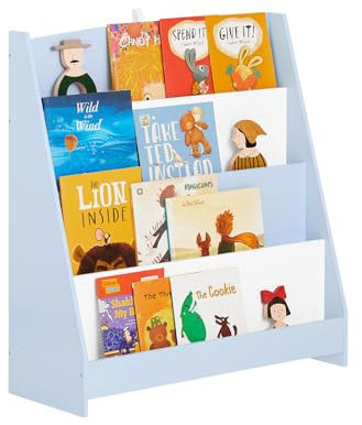 SoBuy Bücherregal Kinder Montessori Kinderregal mit 4 Ablagefächern Regal Kinderzimmer Spielzeug Aufbewahrung Büchergestell Hängefächerregal Hellblau 80x88x30cm KMB32-B