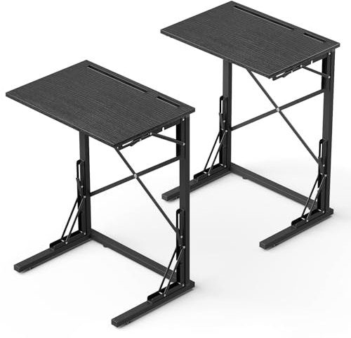 Evermagin 21''Wx28''H Folding TV Tray Set of 2, Small Foldable C-Shaped Tray Table for Eating with Tablet and Phone Slots, Slide Under Couch Side Table for Recliner, Living Room, Bedroom, Black