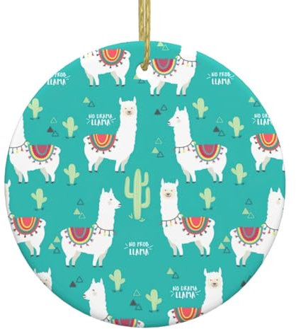 Joli arbre de Noël en céramique avec imprimé lama et cactus blancs à suspendre pour la maison, les fêtes, les vacances