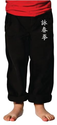 TAO MARTIAL Pantaloni Kung Fu da bambino stile Tai Chi e Wing Chun Kimono leggeri e larghi, Nero Wing Chun, 12 anni