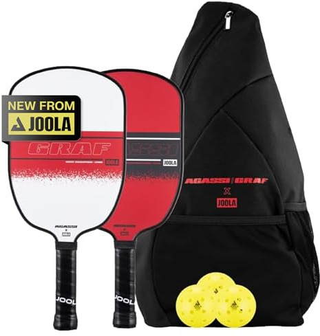 JOOLA Ensemble Champion Agassi/GRAF avec pagaies de Pickleball, balles et Sac à bandoulière – Raquette de Pickleball sablée – Forme Agassi avec Zone de Frappe étendue – Certifié UPA-A – Approuvé USAP