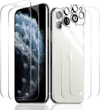 Fylnatc 2×Film Protection D'écran pour iPhone 11 Pro + 2×Protection Camera Objectif Arriere appareil Photo + 2×Arrière Verre Trempé, Vitre Protecteur Accessoires, HD Dureté 9H Glass, Compatible Coque