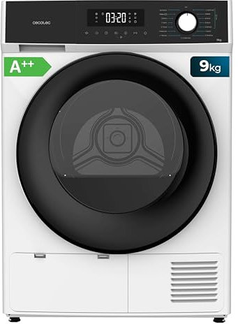 Cecotec Secadora Bomba de Calor 9Kg Carga Frontal Bolero Dresscode Dry 9300. 15 Programas, Bajo Consumo, Secado Automático, Planchado Fácil, Stop&Go, Función Silence, Delay Start y KidLock, Blanco