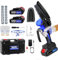 Huini Mini Chainsaw Cordless 4 Inch with 2x1500mAH Battery, Powerful Electric Chainsaw with 2 Chains and Security Lock,Handheld Small Chain Saw for Wood Cutting Tree Trimming Gardening,Blue