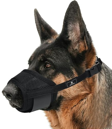 AMATHINGS Maulkorb Hund Größe: XXL, Schwarz, Nylon, Verstellbar, Atmungsaktiv, Beißschutz, Kauen & Bellen verhindert, Trinken möglich