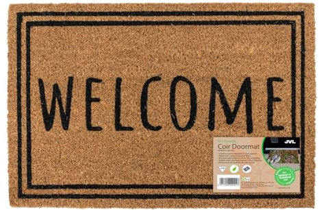 JVL Eco-Friendly Latex Backed Coir Entrance Doormat, 40x60cm - Welcome Border