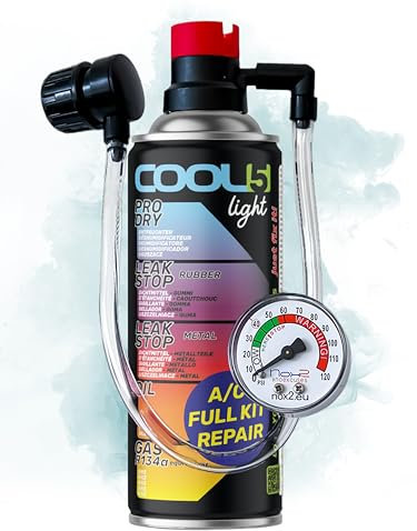 COOL5 gas r134a bombola ricarica auto, sostituto del gas refrigerante r134a per clima auto COOL5 HOBBY 5 in 1 + tubo flessibile integrato con manometro