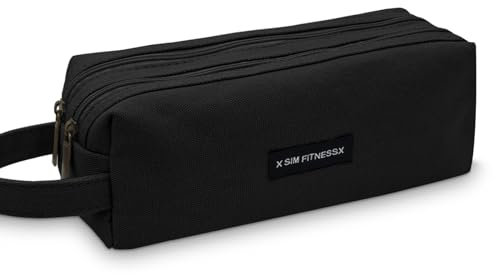 X SIM FITNESSX Federmäppchen Oxford-Stoff Schlampermäppchen groß Doppelreißverschluss Mäppchen mit Tragegriff wasserabweisend Stiftebox Schreibtischorganizer für Schule & Büro (Schwarz)