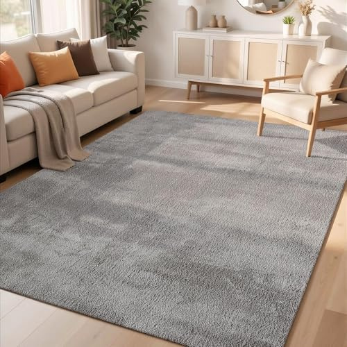 Comfy Washable Plain Non-Slip Living Room Area Rug, Dark Grey, 160x220cm