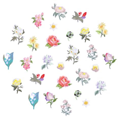 Bewudy 28 Stück Blumen Patches zum Aufbügeln, Bestickte Aufnäher Bügelflicken Bügel Patches Blumen Embroidered Bügelbilder Flicken zum Aufbügeln für Hosen Jeans Hüte Hemden (14 Stile)