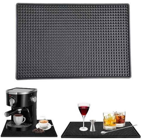Tampermatte, Kaffee Matte, Gummi Barmatte, Rutschfestes, Hitzebeständiges, Abtropfmatte Geschirr für Café, Bar, Küche, Restaurants, Schwarz, 30 x 20 cm