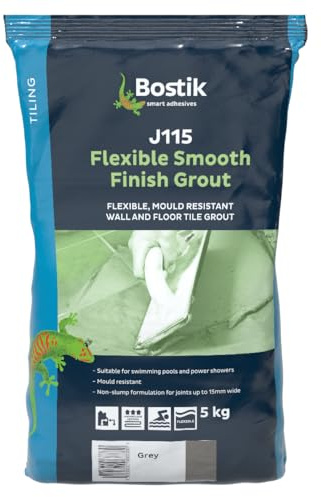 Bostik J115 Flexible Smooth Finish Tile Grout Grey - 5kg - Mould-Resistant | Waterproof - Non-Slip - Suitable for Walls & Floors - Indoor/Outdoor Use