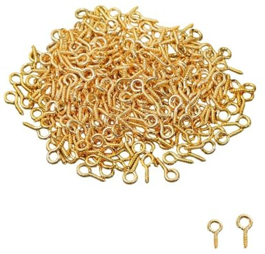 Small Screw Eye Pins - 200PCS Silver Small Metal Eye Pins - mini Screw Eyelets - Eyes Pin Hook (8mm+10mm) (Gold)