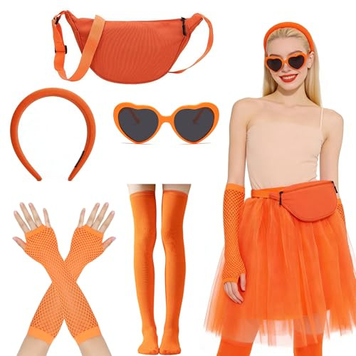 YDUNARISE Aperol Kostüm Damen,mit Bauchtasche Orange Haarreif,Sonnenbrillen,Orange Kniestrümpfe und lange Handschuhe,Karneval Faschingskostüme Damen (Einfach)