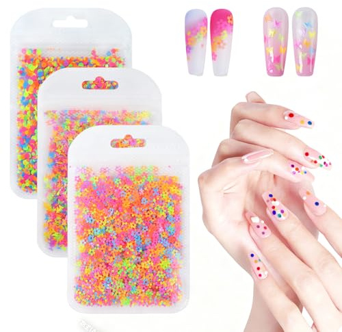 Embhlitfe 3 Stück Nail Glitter Set,Fluoreszierende Nagelkunst Glitzer Pailletten Neon Konfetti Maniküre Konfetti Flocken Pailletten,Kreise Schmetterlinge Blume Nagelpailletten für DIY Nageldesigns (A)