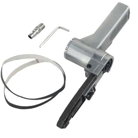Zoegneer Luftbandschleifer Bandschleifer mit Schleifbändern, pneumatisches Werkzeug-Set, 16000 U/min, Metallkörper, 10 x 330 mm, Bandgröße 1, 10,2 cm, Lufteinlass 3, 8 Zoll, Luftschlauch, 6 cfm