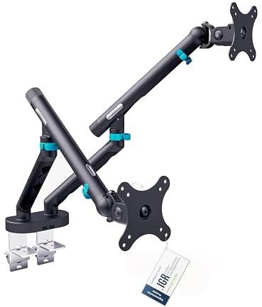 DIGITUS Monitor Halterung 2 Monitore – bis 35 Zoll – mechanische Feder | 10 kg Traglast je Arm – für Flach- und Curved-Bildschirme – VESA 75, 100 – Tischklemme – Schwarz