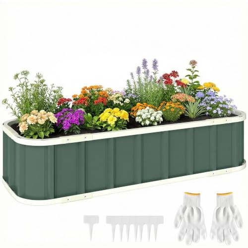 Outsunny Hochbeet Stahl mit Klickverschlüssen 136x52x31cm Grün | Pflanzbeet Gefaltete Kante, Frühbeet, Gartenbeet, Blumenkasten, Pflanzkasten, Pflanzkübel, Gemüsebeet, für Garten Balkon