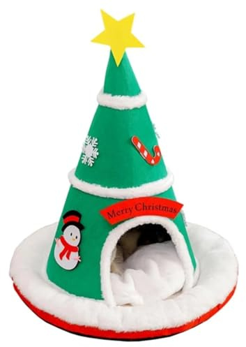 Ounfhtrttk Cama Cerrada para Gatos con Forma de Árbol de Navidad, Base Antideslizante, Suave y Cómoda. Ideal para Gatitos y Cachorros.