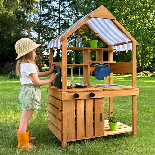 OOOK Outdoor Spielküche, Große Matschküche Outdoor aus Holz für Kinder 3+