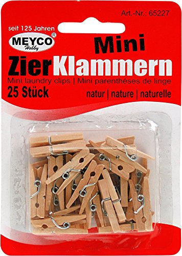 Meyco 25 Mini-Zierklammern, natur, Länge: ca. 25mm