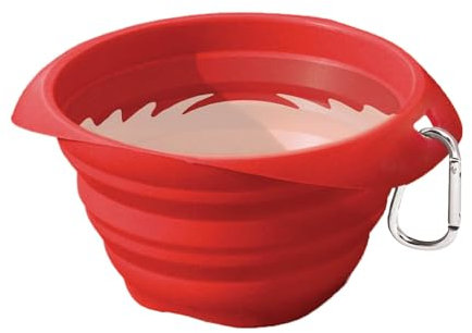 Kurgo Collaps-a-Bowl, Collapsible Dog Food and Water Travel Bowl, BPA free, Includes Carabiner, Red