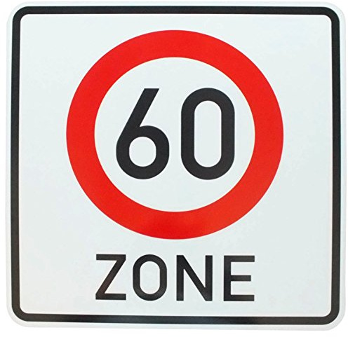 BauSupermarkt24 Original Zone 60 Reflektierendes Straßenschild, 42 x 42 cm, Verkehrsschilder, Signage, Zonenschild, Straßenschild