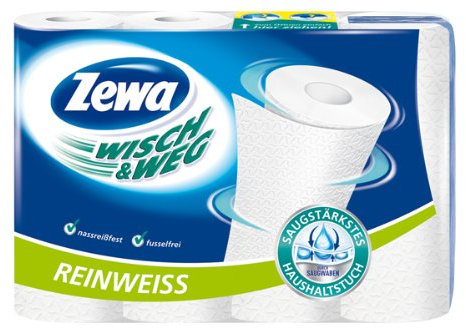 Zewa Wisch und Weg Haushaltstücher Reinweiss, 3er Pack (3 x 4 Rollen)