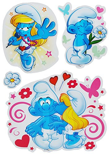alles-meine.de GmbH 4 TLG. Set 3-D ! Wandtattoo/Fensterbild - die Schlümpfe mit Schlumpfine - Schlumpf - Folie selbstklebend - beschichtet und wasserabweisend - Wandsticker Sti..
