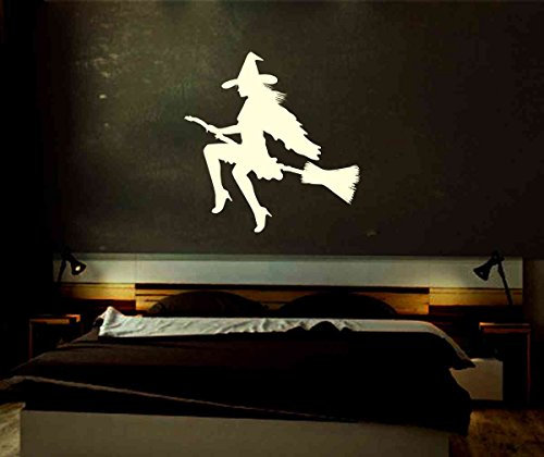 INDIGOS UG Fluorescent Wall Tattoo/Sticker, Sexy Angel Fairy Witch on Broom – Glow in the Dark Wall Stickers Fluorescent, 120x117 cm