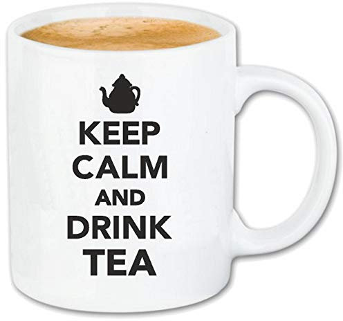 Reifen-Markt Kaffeetasse KEEP CALM AND DRINK TEA - RUHE BEWAHREN - RUHIG BLEIBEN - GESCHENK - GELASSENHEIT Keramik 330 ml in Weiß