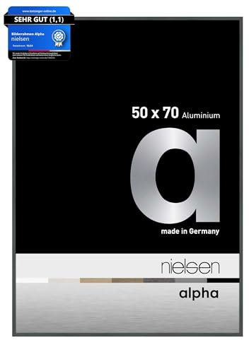 nielsen Bilderrahmen, 50 x 70 cm, Aluminium, Platin glanz, Posterrahmen zum Aufhängen im Hoch- & Querformat, Echtglas, Alpha