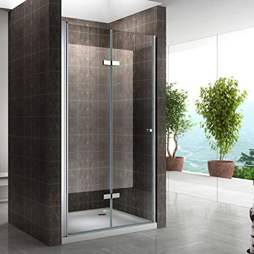 Porte de douche pliante 96x195 cm verre transparent - ajustable de 96 à 100 cm