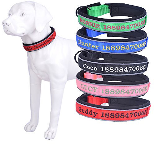 Amakunft Reflektierende Langlebig Hundehalsband anpassen, mit Namen, Namen Bestickt Telefonnummer Pet Halsband, Persönlichen ID Halsband für Hunde