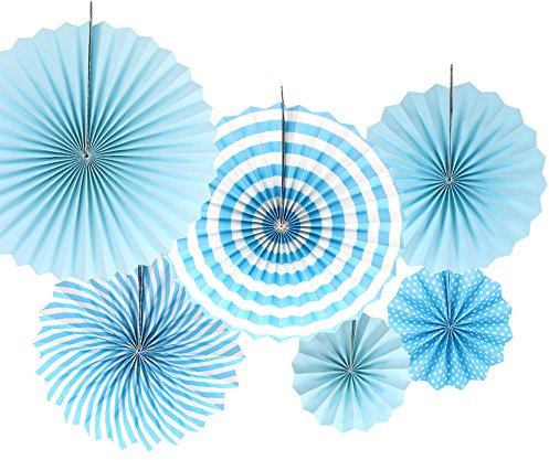 Time to Sparkle 6pcs Mix Hanging Paper Flowers Party Fan Tissue Paper Fan Festival Party Wedding Home Birthday Decor, 6X Fan-Blue