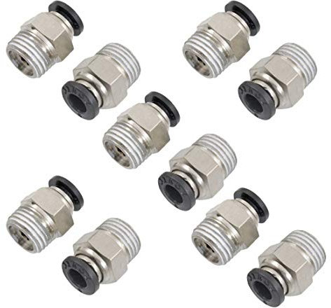 1/4 PT Male Thread 6mm Straight Pneumatic Push in Quick Fitting Connectors for PETF Tube 10Pcs