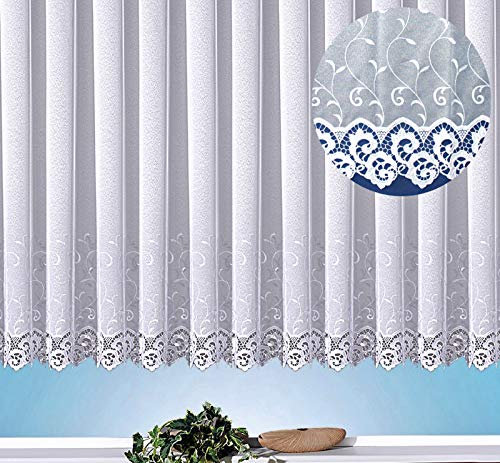 heimtexland ® Store Gardine Kräuselband Macramée Borte Stickerei Ranke Vorhang weiß transparent HxB 245x900 cm Typ482