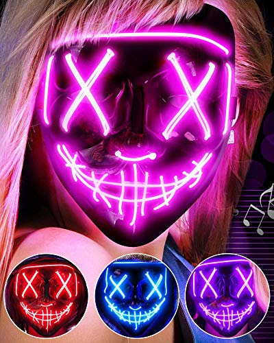 AnanBros Halloween Effrayant LED Masque Visage, La Masque Lumineux 3 Modes d'éclairage Pour les Carnavals, les Bals Masqués et les Soirées Costumées de Cosplay - Rose