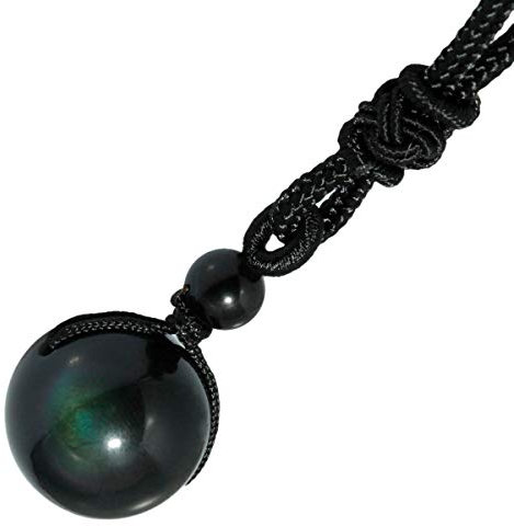 Nupuyai 16mm Obsidian Stein Perlen Anhänger Glücksstein Kette für Damen und Herren, Kristall Heilstein Halskette Glücksbringer Glückskette Meditation Reiki Schmuck Geschenk